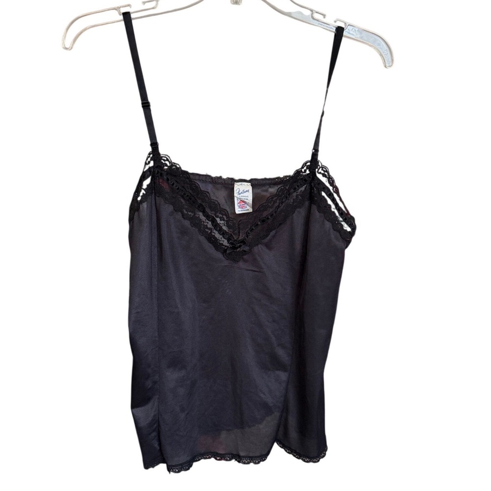 Vintage Fortune Camisole Women Large Black Lace Trim Made in USA Lingerie